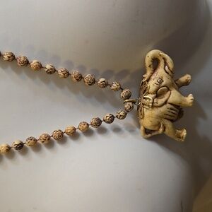 Vintage Carved Resin Trunk Up Good Luck Elephant Necklace